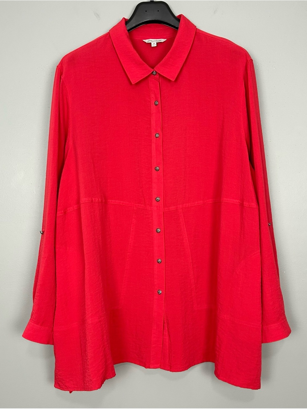 John Mark Button Front Crepe Tunic Top Women’s Size 3X Back Zipper Pockets Red